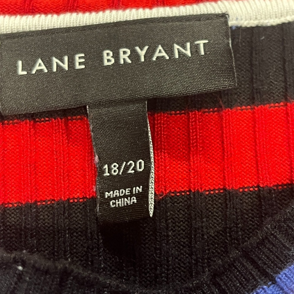 Lane Bryant Womens 18/20 Ribbed Knit Maxi Dress Striped Red Blue White Stretch - Picture 7 of 10